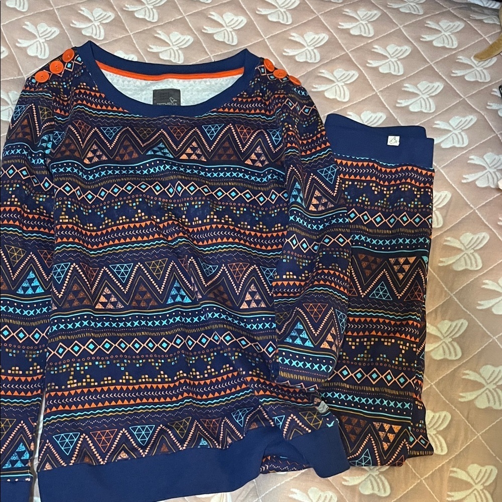 Tribal Print Women's Pajama Set - Navy and Orange US size 4